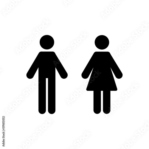 Man and woman icon vector illustration isolated on white background. Symbol silhouette male and female. WC toilet icon in trendy flat style. Toilet sign, restroom, pictogram. Black and white.