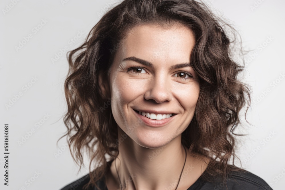 Portrait of a beautiful young woman smiling and looking at camera.