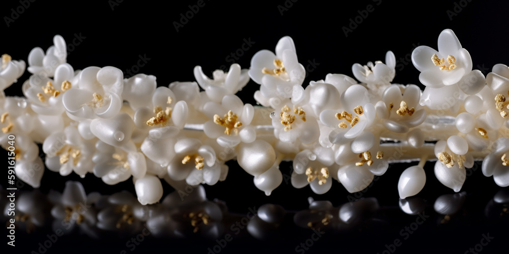 White and Gold Floral Design on Black Background. Generative ai White and Gold Floral Design on Black Background. Generative ai