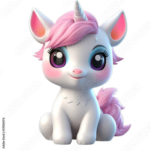 fantasy unicorn, cute 3d cartoon unicorn isolated on transparent background, Generative AI