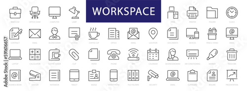 Foto Workspace & Office thin line icons set