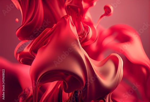 Red fluid silky background, smooth movement in red, light pink and cream. Luxury motion. Generative AI
