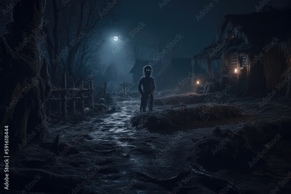 scary house in the woods as halloween scene created with Generative AI technology scary house in the woods as halloween scene created with Generative AI technology