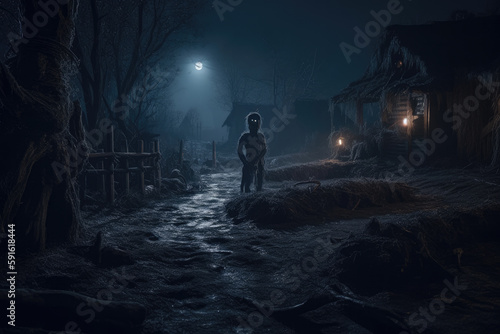 scary house in the woods as halloween scene created with Generative AI technology