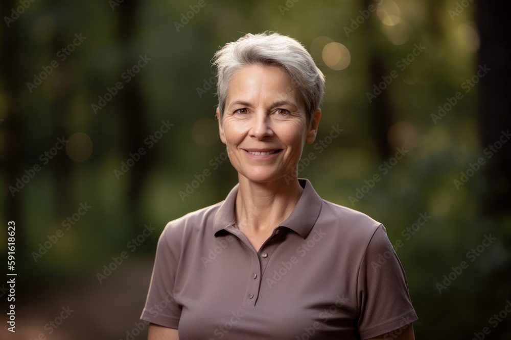 Portrait of a smiling senior woman standing in the park at sunset Portrait of a smiling senior woman standing in the park at sunset
