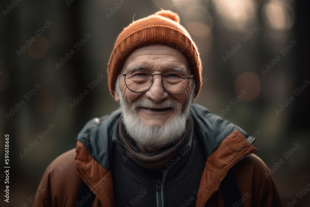 Portrait of a senior man in a hat and glasses in the park Portrait of a senior man in a hat and glasses in the park
