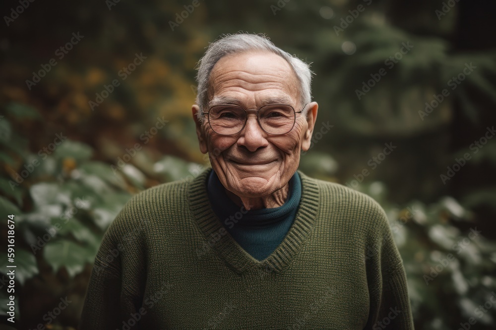 Portrait of a senior man with glasses smiling in the park. Portrait of a senior man with glasses smiling in the park.
