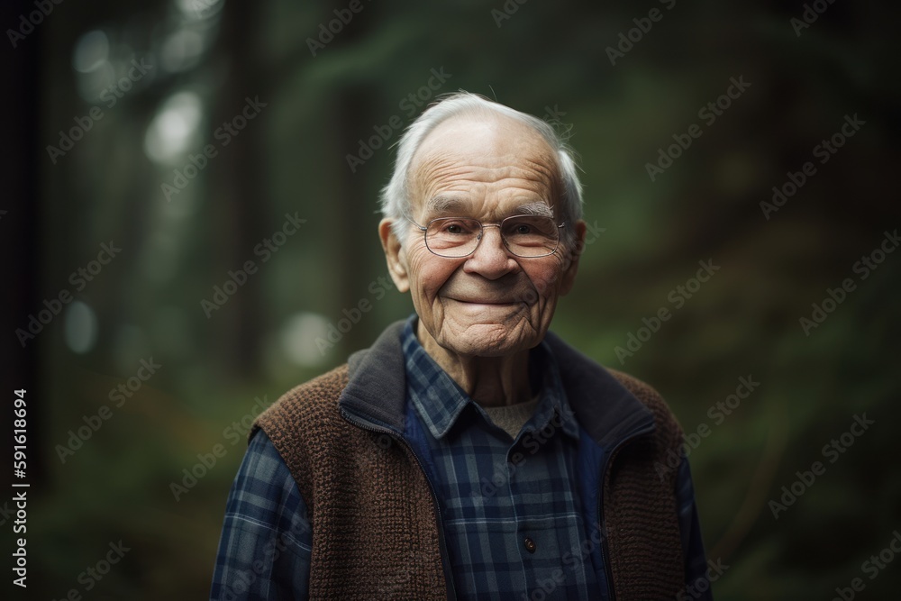 Portrait of a smiling senior man in the forest. Selective focus. Portrait of a smiling senior man in the forest. Selective focus.