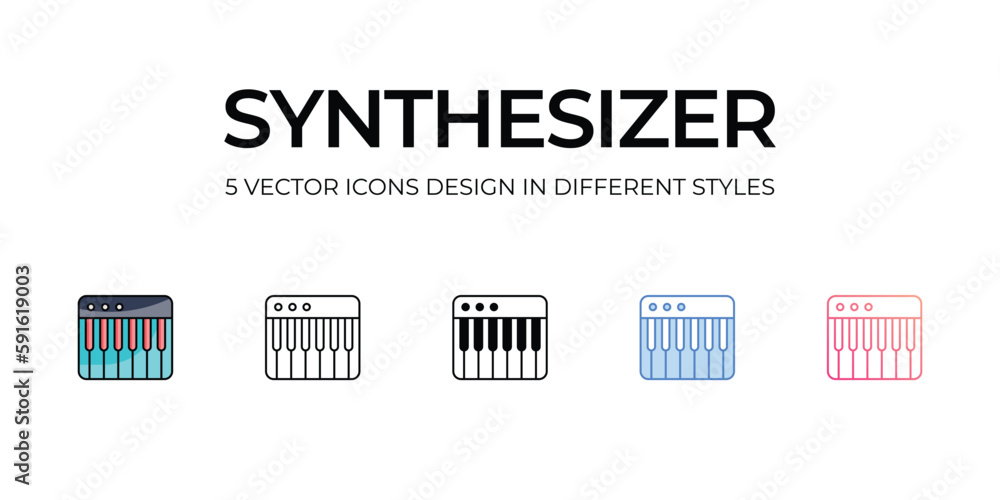 Synthesizer Icon Design in Five style with Editable Stroke. Line, Solid, Flat Line, Duo Tone Color, and Color Gradient Line. Suitable for Web Page, Mobile App, UI, UX and GUI design. Synthesizer Icon Design in Five style with Editable Stroke. Line, Solid, Flat Line, Duo Tone Color, and Color Gradient Line. Suitable for Web Page, Mobile App, UI, UX and GUI design.