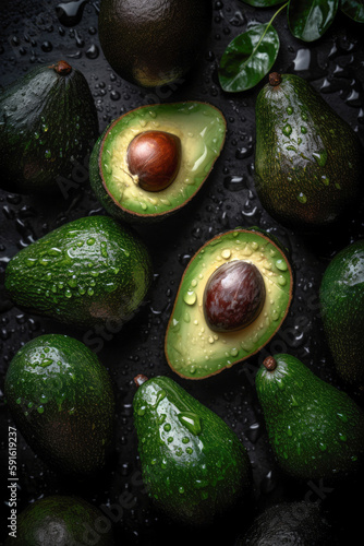fresh avocados on black table