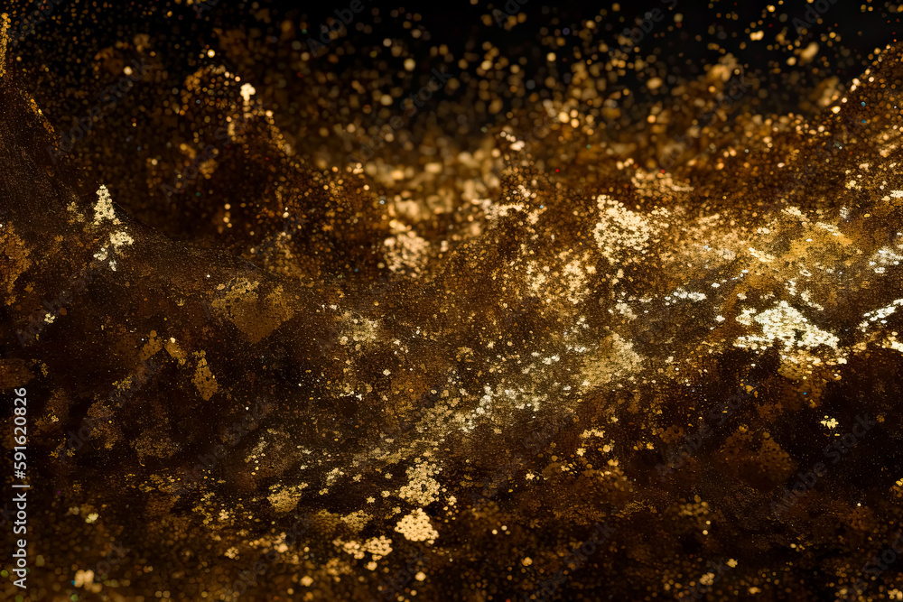 Gold glittered dusty paper background. pattern, texture. Generative AI.