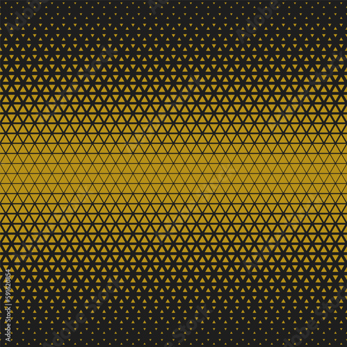 Gold black halftone triangles pattern. Abstract geometric gradient background. Vector illustration.