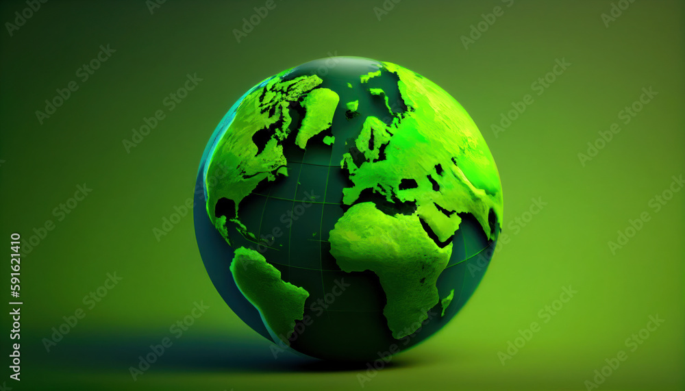 Green globe earth 3D on green background. AI generated Green globe earth 3D on green background. AI generated