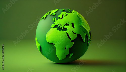 Green globe earth 3D on green background. AI generated