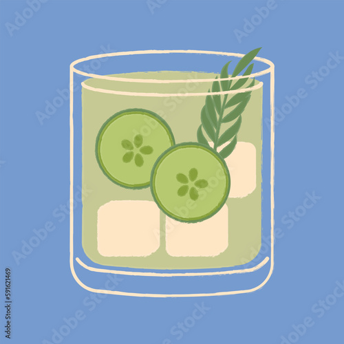 Gin tonic cocktail vector flat illustration Classic cocktail