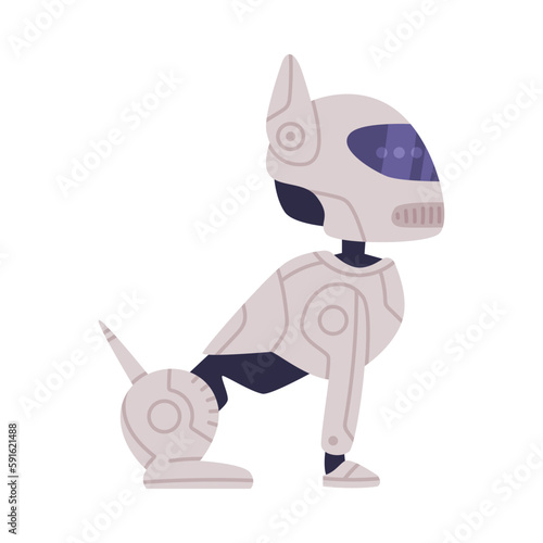 Dog Robot with Metal Spare Parts and Joints as Future Technology Device Vector Illustration
