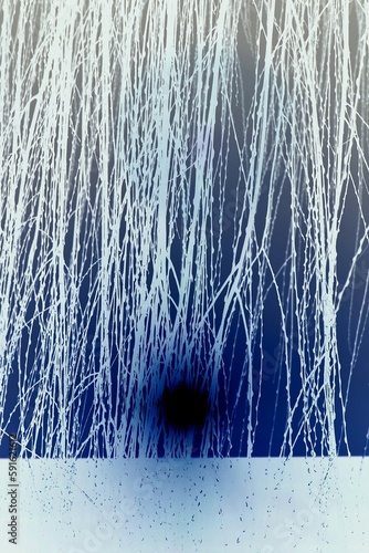 Abstract white branches falling over dark sphere