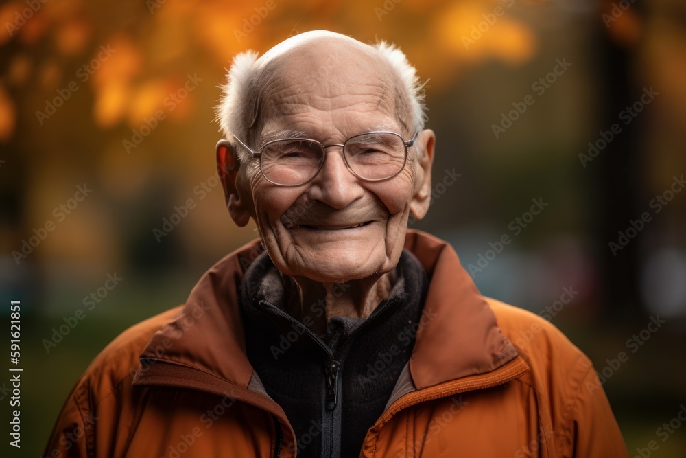 Portrait of an elderly man in a park on an autumn day Portrait of an elderly man in a park on an autumn day