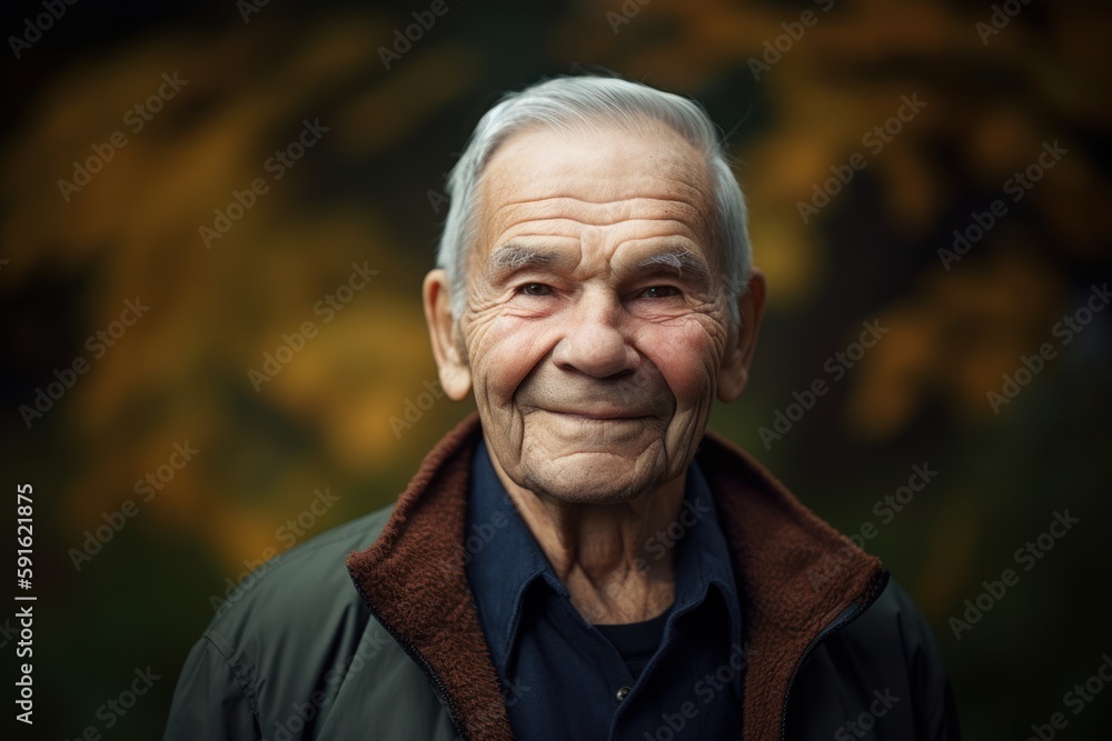Portrait of a smiling senior man in the park. Selective focus.