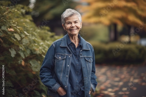 Portrait of a smiling senior woman standing in the park in autumn