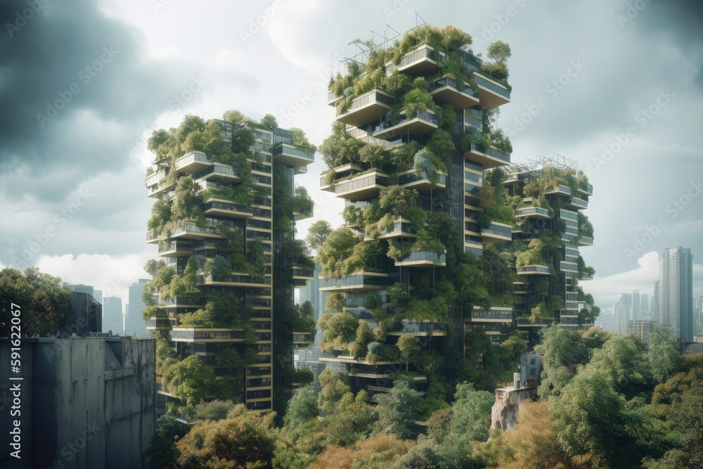 the city of the city with green nature created with Generative AI technology