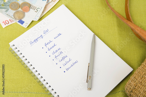 Close-up of Money and Shopping List, Dusseldorf, North Rhine-Westphalia, Germany photo