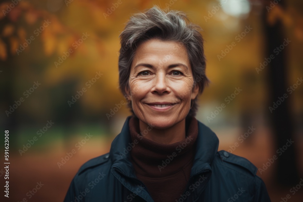 Portrait of smiling middle-aged woman in the autumn park. Portrait of smiling middle-aged woman in the autumn park.