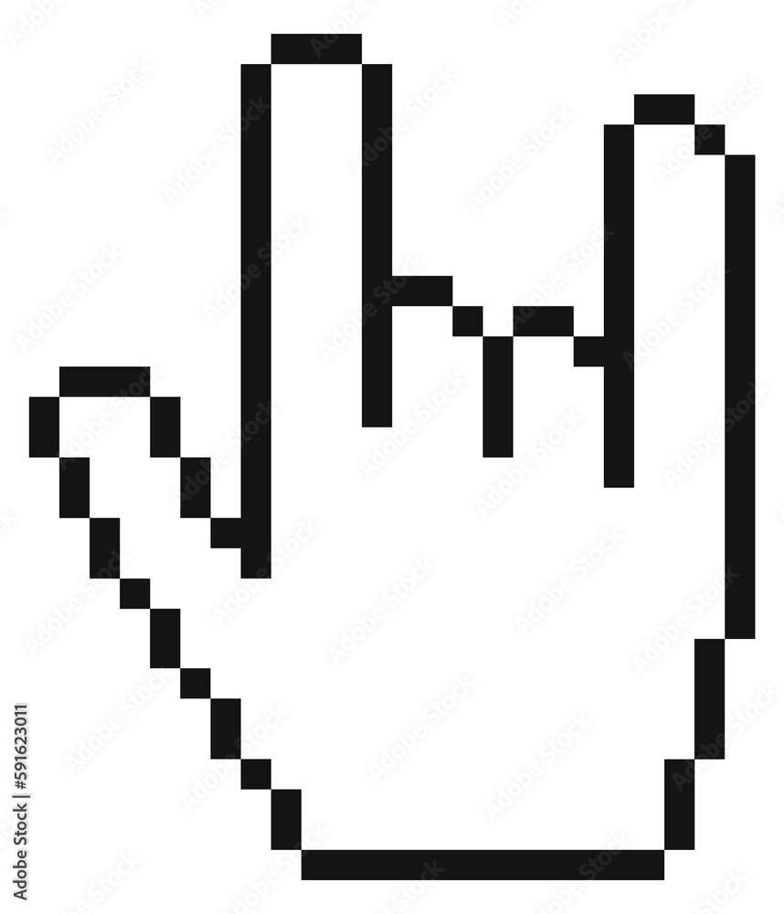 Finger horns icon. Rock hand gesture in pixel style Finger horns icon. Rock hand gesture in pixel style
