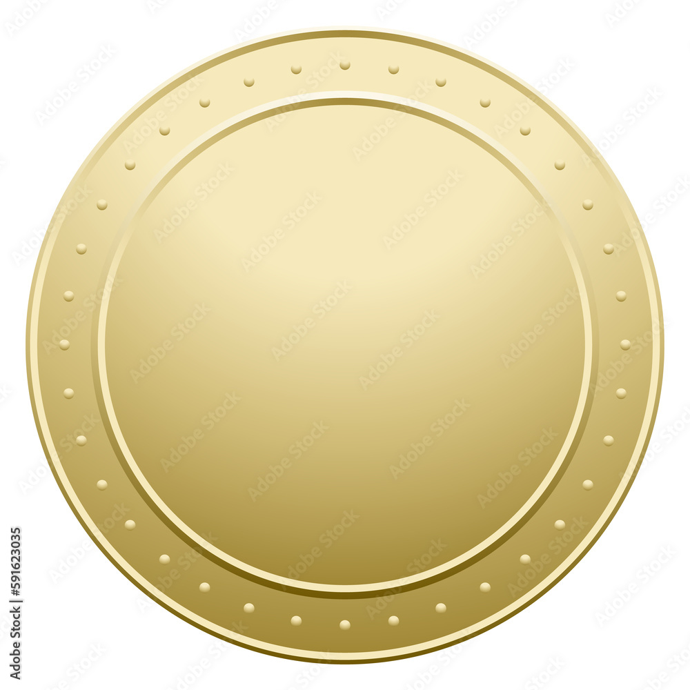 Golden round metal button. Realistic blank circle Golden round metal button. Realistic blank circle