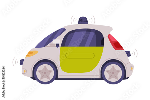 Autonomous Self-driving Electric Car with Siren as Future Technology Transportation Vector Illustration