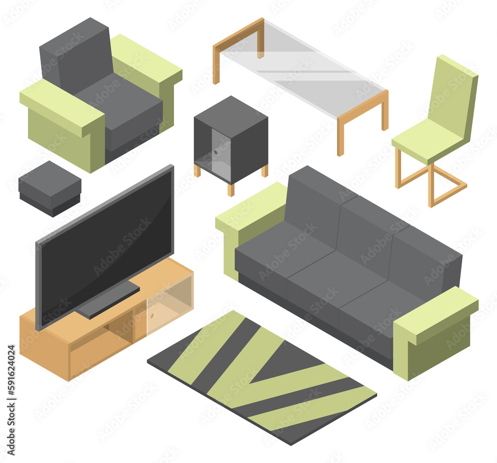 Living room isometric elements. Home furniture set Living room isometric elements. Home furniture set
