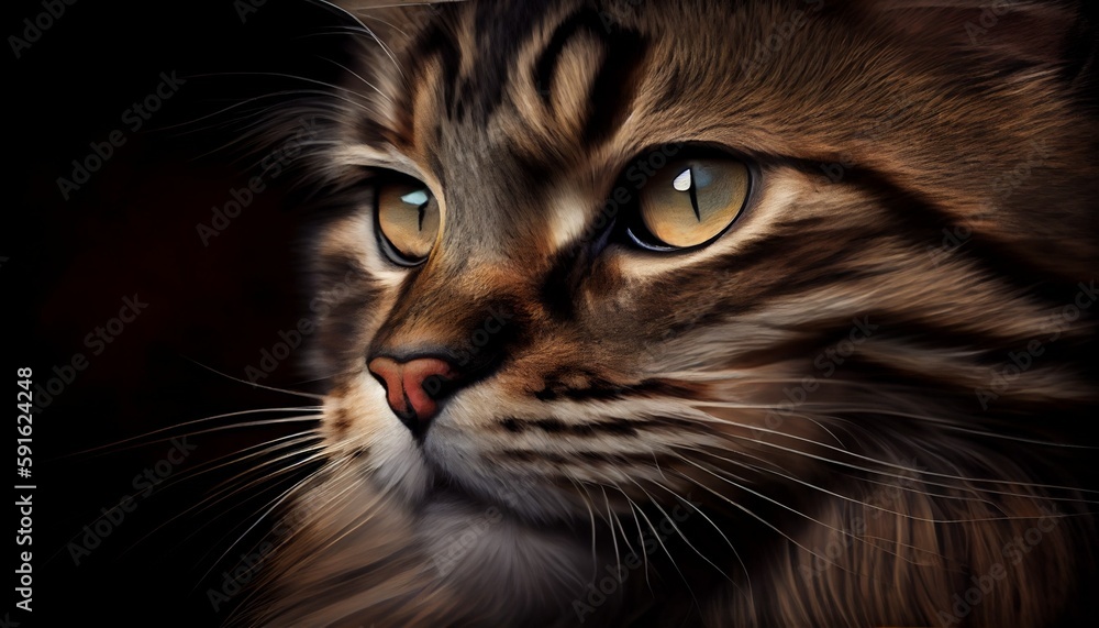 Beautiful fluffy cat portrait, isolated pet concept composition. Generative AI illustration Beautiful fluffy cat portrait, isolated pet concept composition. Generative AI illustration