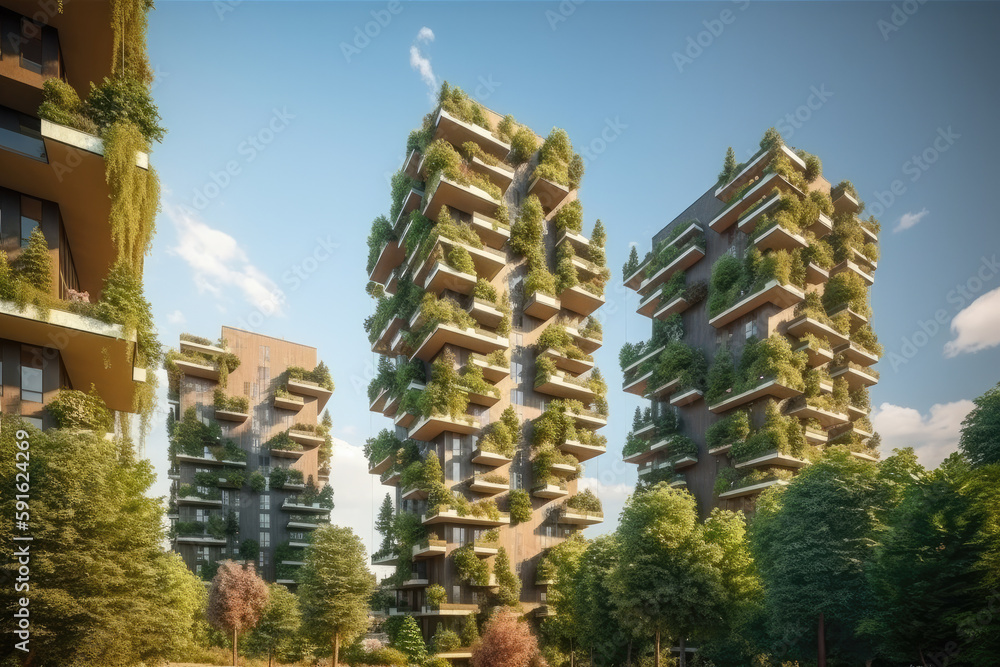 the city of the city with green nature created with Generative AI technology