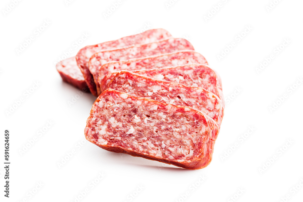 Smoked .sausage. Sliced salami isolatd on white background. Smoked .sausage. Sliced salami isolatd on white background.