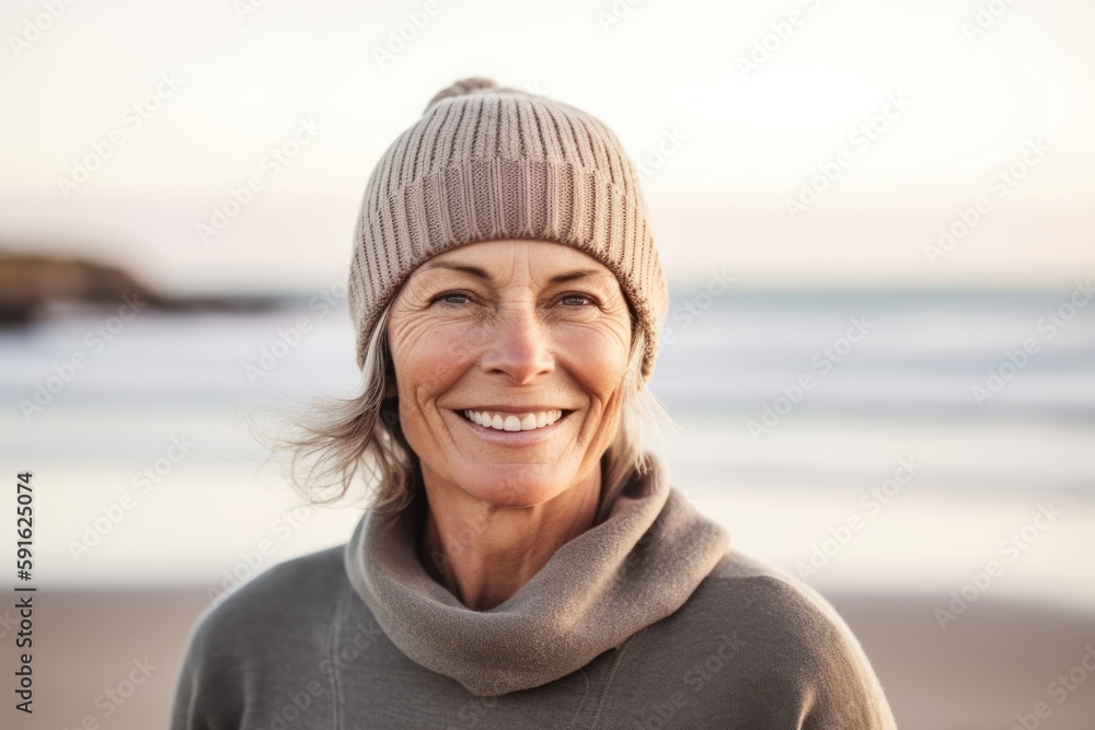 Portrait of smiling senior woman at the beach on a sunny day Portrait of smiling senior woman at the beach on a sunny day