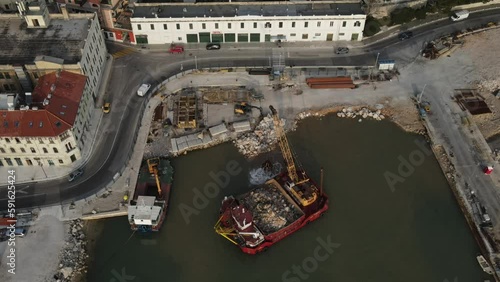 Wallpaper Mural Aerial shot of floating excavator crane, Croatia, Adriatic Sea Torontodigital.ca
