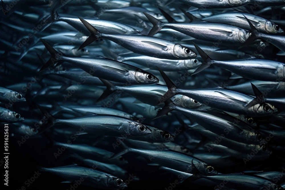 Obraz premium School of sardines. Generative AI.