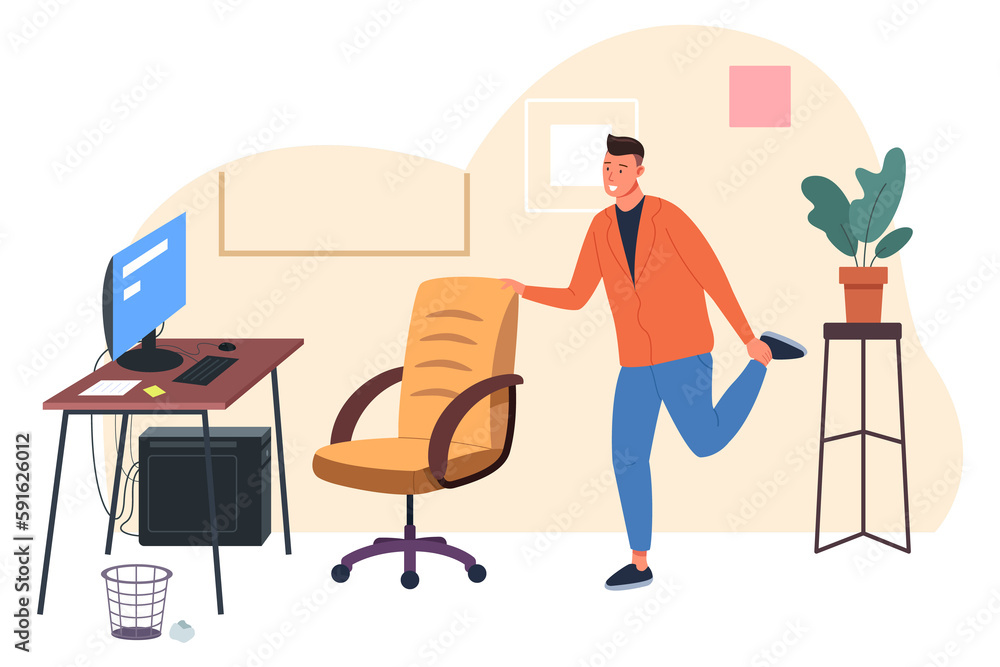 Training exercise at workplace. Work break healthy routine