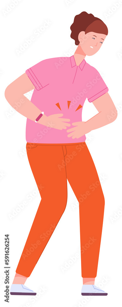 Obraz premium Woman with abdominal pain. Person hurting from stomach ache