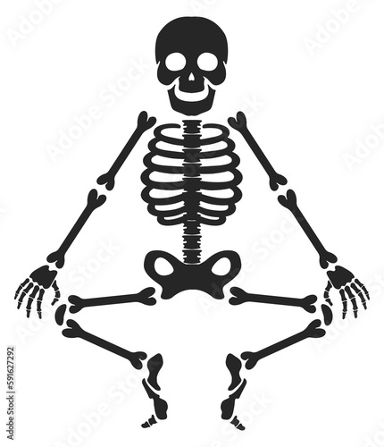 Skeleton doing situps. Fitness horror character silhouette