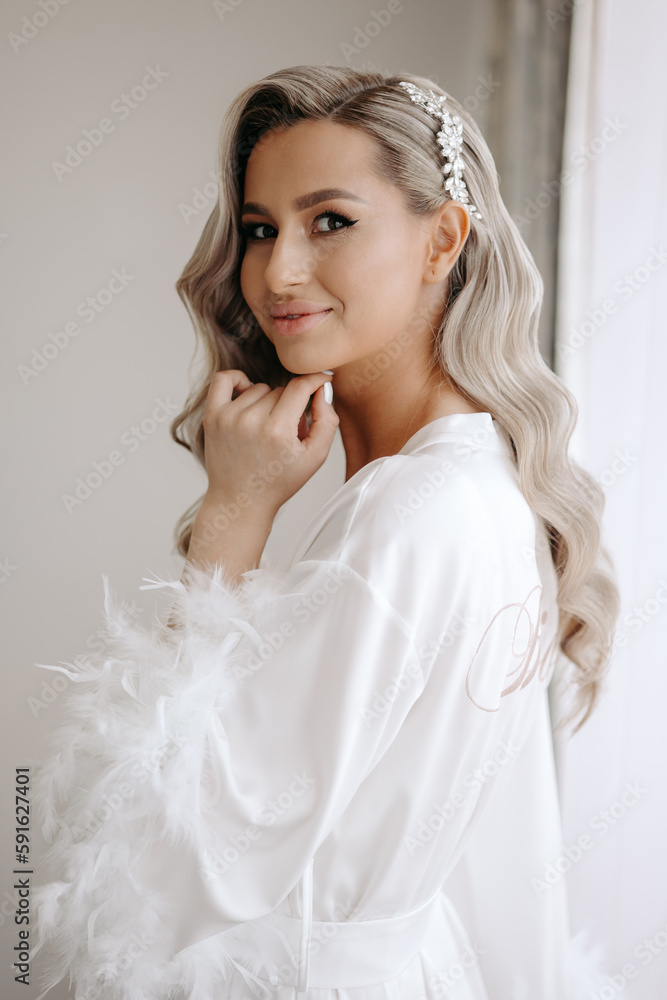 portrait of the beautiful bride, the morning of the bride in the hotel. portrait of the beautiful bride, the morning of the bride in the hotel.