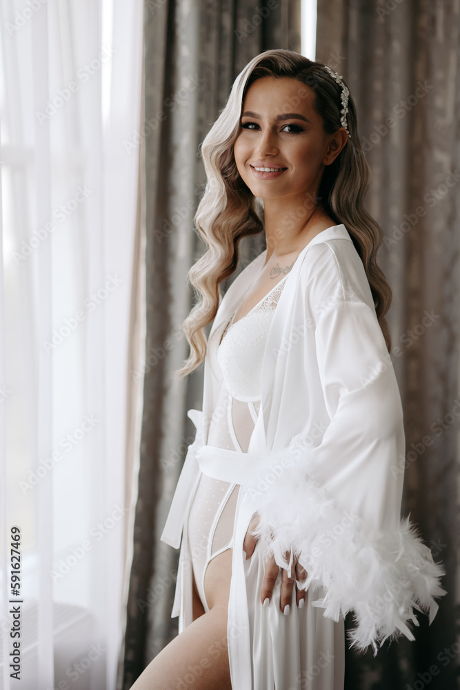portrait of the beautiful bride, the morning of the bride in the hotel. portrait of the beautiful bride, the morning of the bride in the hotel.