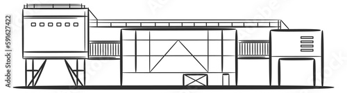 Industrial facility line icon. Manufacture building sketch