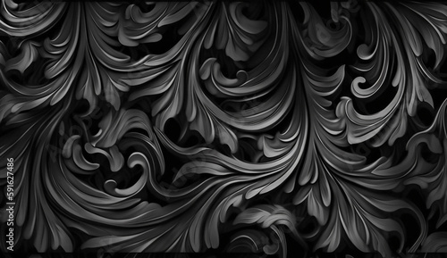 Charcoal black curved plant pattern, AI generated