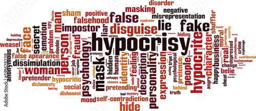 Hypocrisy word cloud concept. Collage made of words about hypocrisy. Vector illustration  photo
