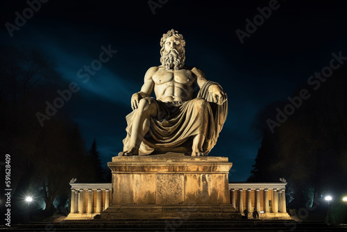 Statue of Zeus in Olympia at night Generative AI photo