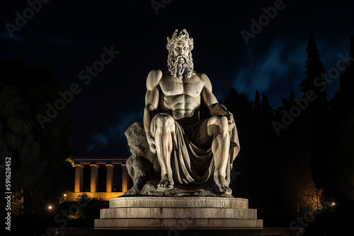 Statue of Zeus in Olympia at night Generative AI