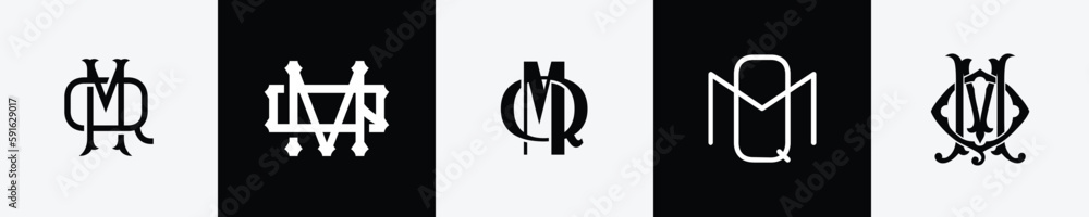 Initial letters MQ Monogram Logo Design Bundle