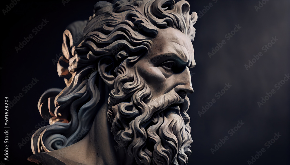 Head of greek god sculpture statue of a man. AI generated