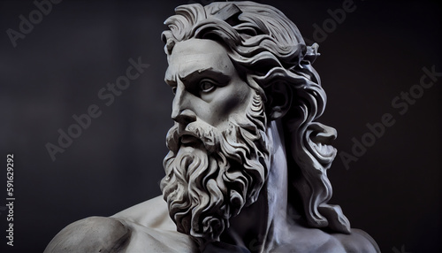 Head of greek god sculpture statue of a man. AI generated